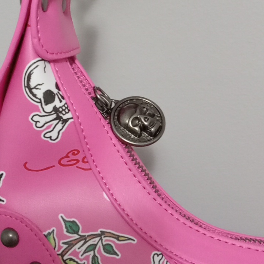 Ed Hardy Pink Studded Shoulder Bag New - Picture 2 of 7